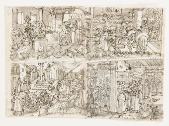 Vier Szenen aus der Seidenbau-Serie
